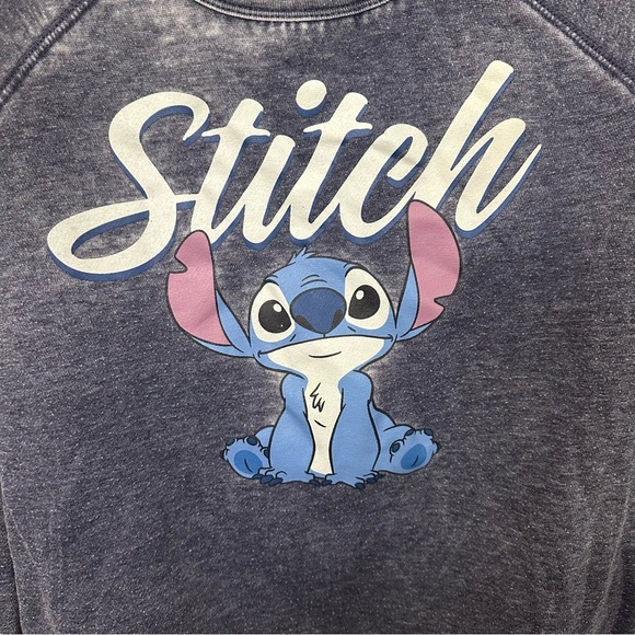 Disney Stitch Sweatshirt Womens Small Blue Gray Long Sleeve Crew Neck Acid Wash - Picture 2 of 9